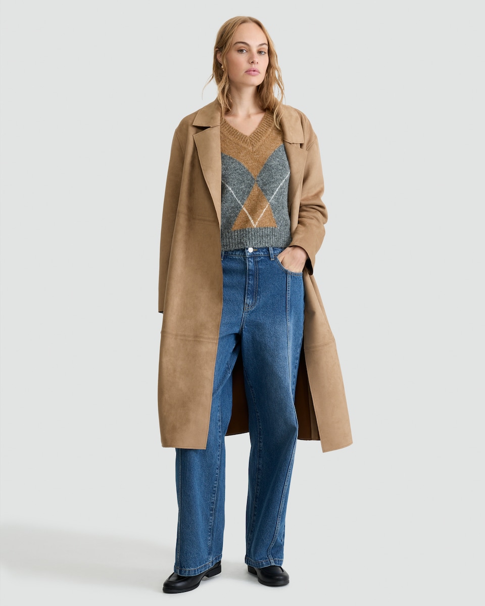 image 1 of F&F Argyle V Neck Jumper with Wool in Grey