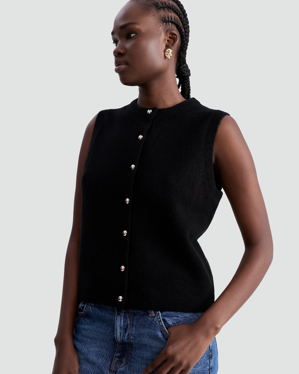 image 1 of F&F Knitted Button Up Waistcoat with Wool in Black