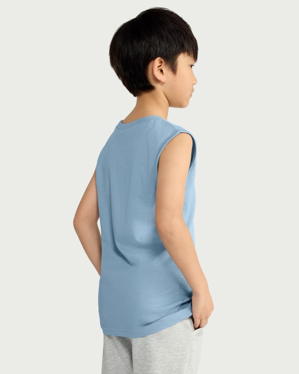 image 1 of F&F Boys Pure Cotton Oversized Fit Vest in Blue