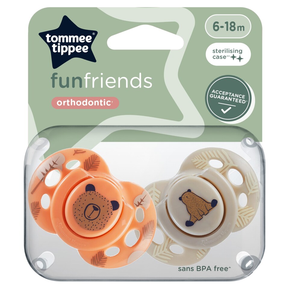 image 1 of Tommee Tippee Fun Style Soothers for Newborns, 6-18m, Pack of 2