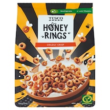 Tesco Obilninové krúžky obalené v mede s pridanými vitamínmi 450 g
