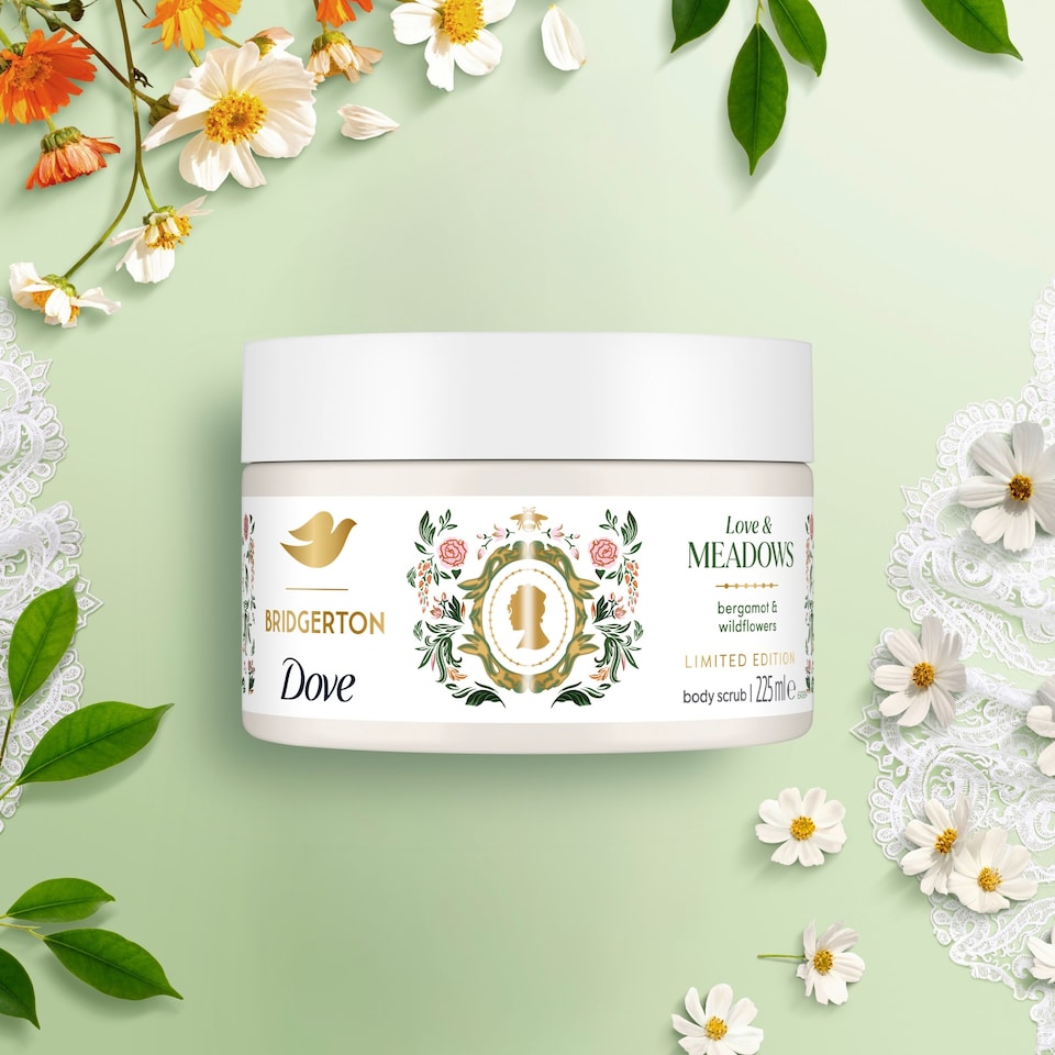 image 1 of Dove Limited Edition Bridgerton Love & Meadows Body Scrub Exfoliant 225 ml