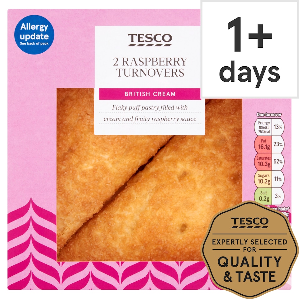 Tesco Fresh Cream Raspberry Turnover 2 Pack, 148 G