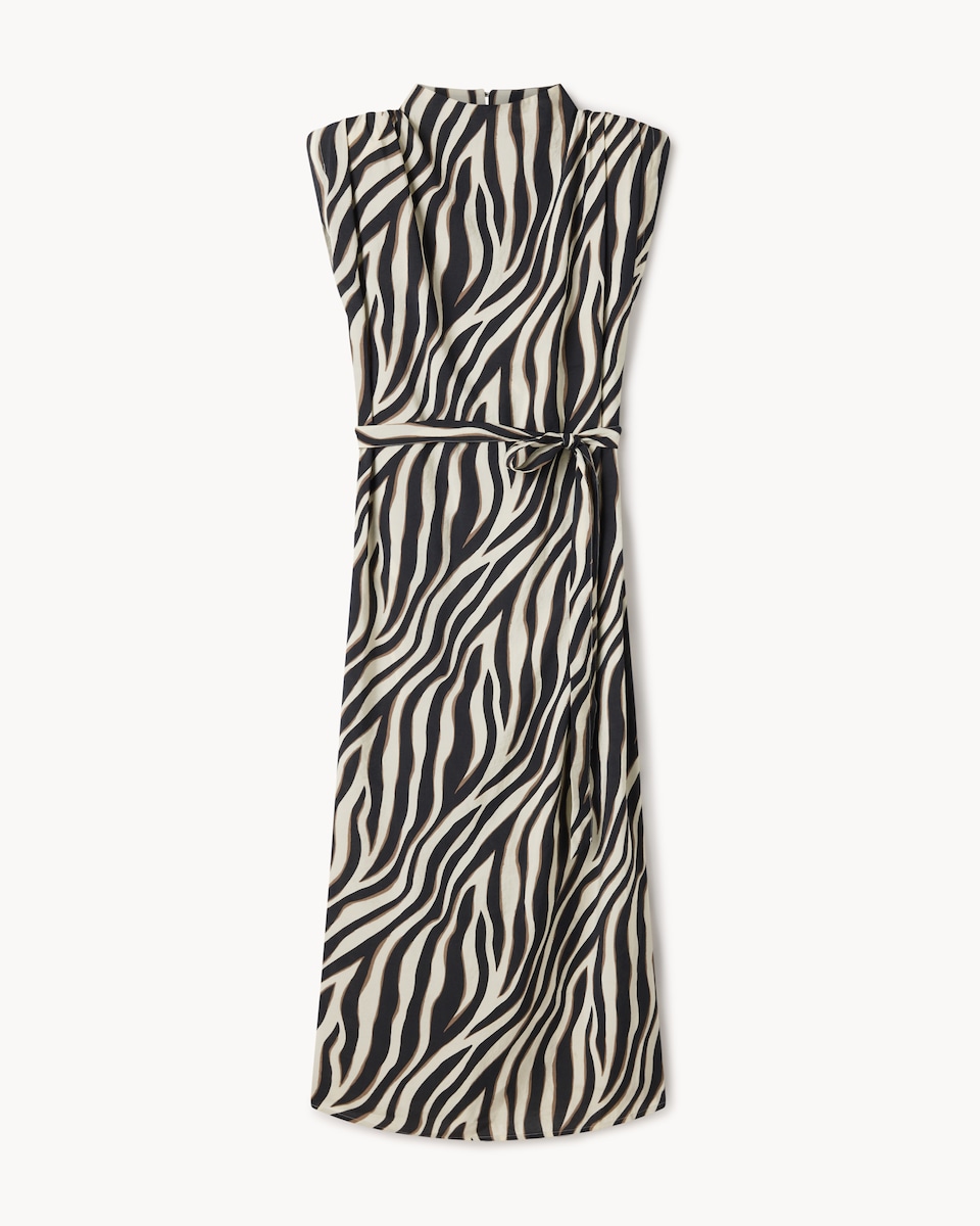 image 1 of F&F Zebra Print Tie Waist Sleeveless Midi Dress in Multi Brown