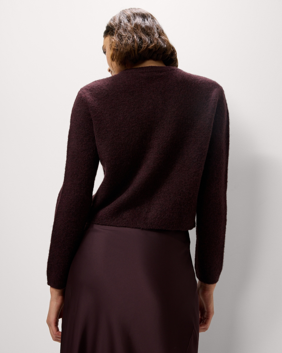 image 1 of F&F Crew Neck Cardigan in Burgundy