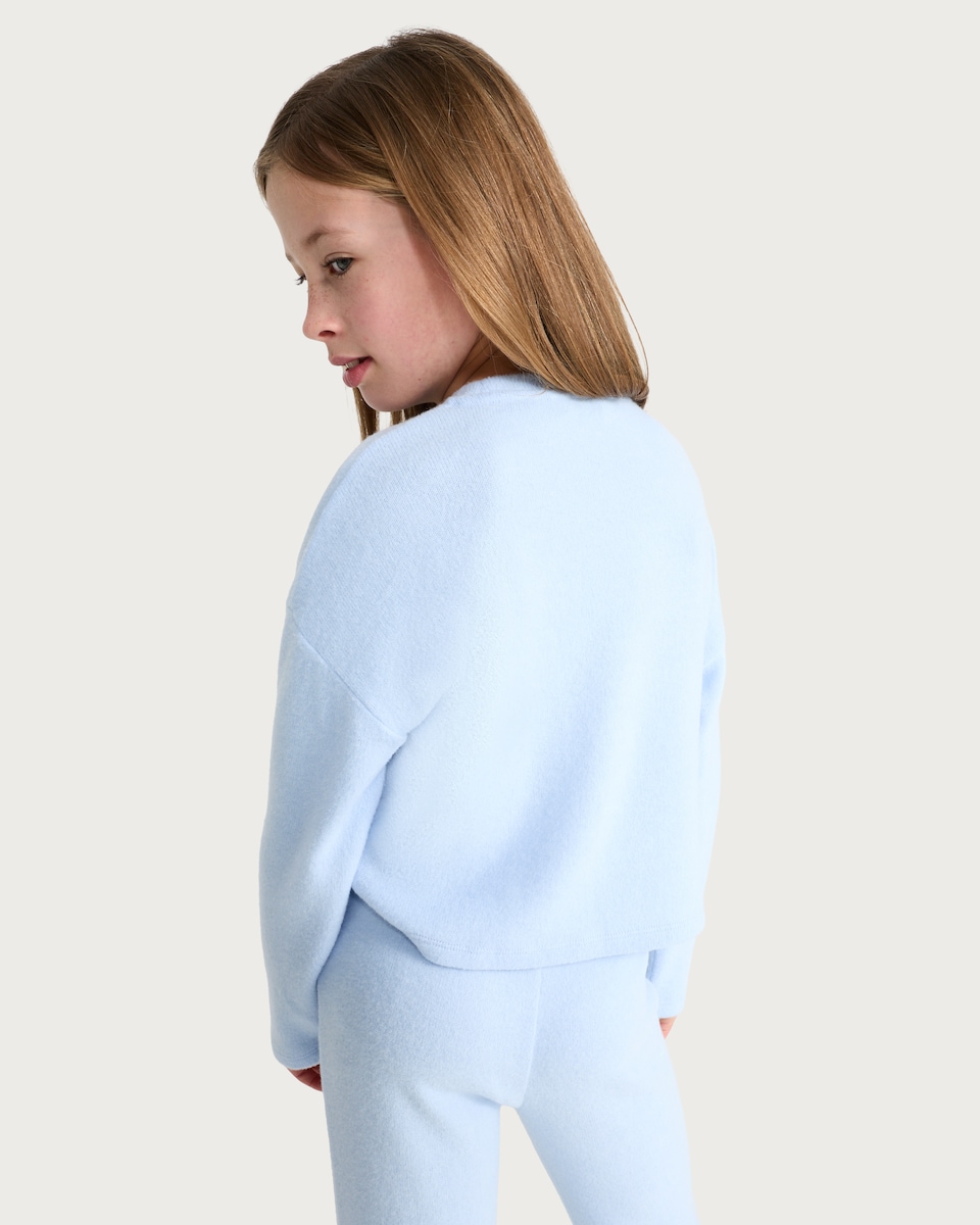 image 1 of F&F Girls 2-Piece Fluffy Textured Jumper and Leggings Set in Blue