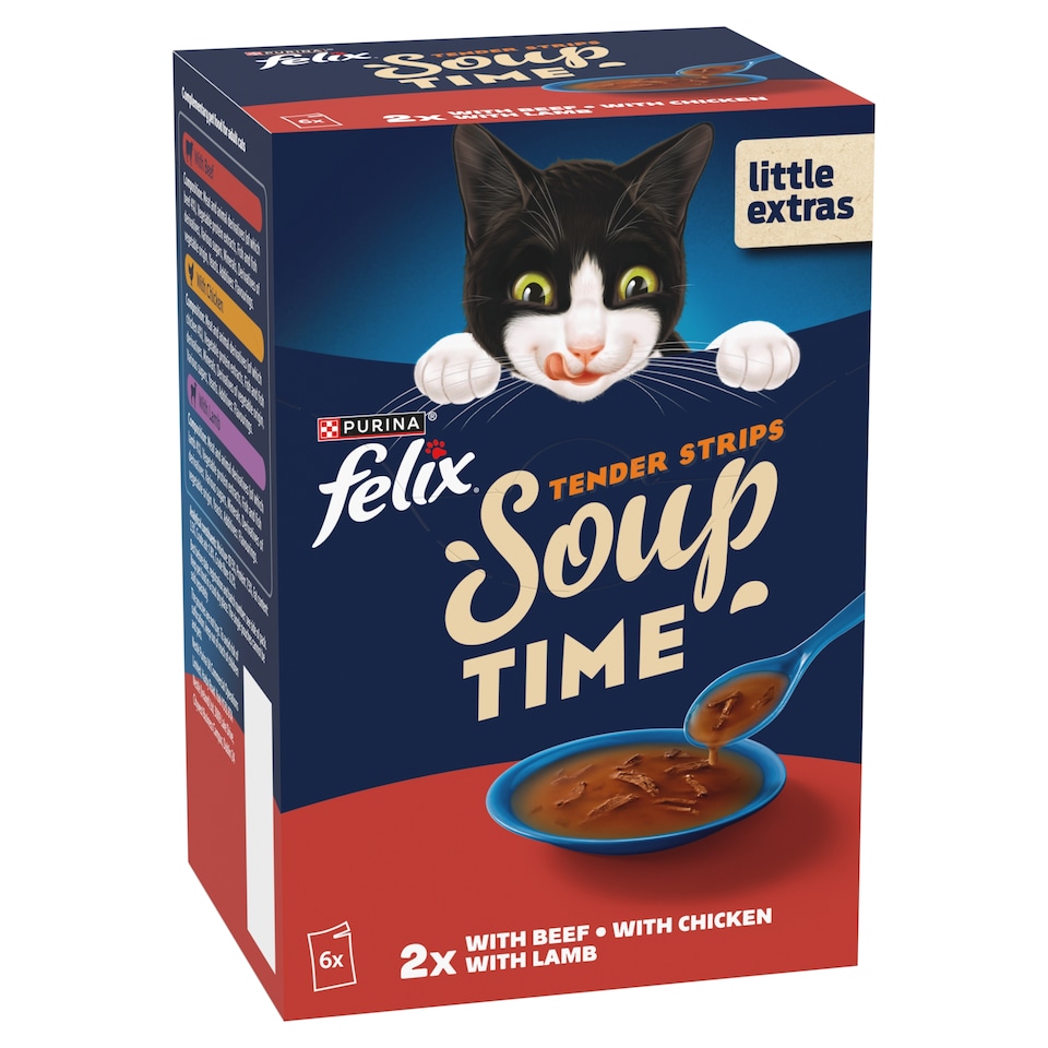 image 1 of Felix Soup Tender Strips Meat Selection Cat Food 6X48g