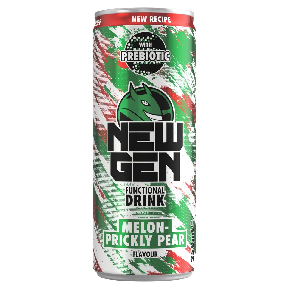 New Gen dinnye- és kaktuszfügeízű koffeintartalmú, szénsavas, funkcionális ital 250 ml  1. kép