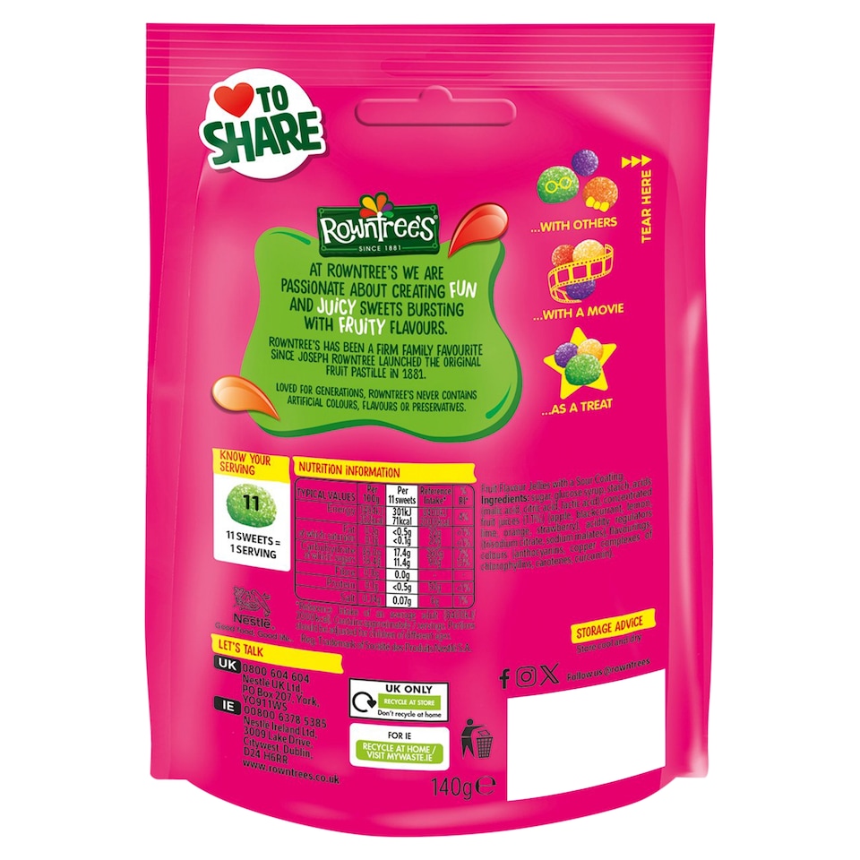 image 1 of ROWNTREES Jelly Tots Tangy Sweets Sharing Bag 140g