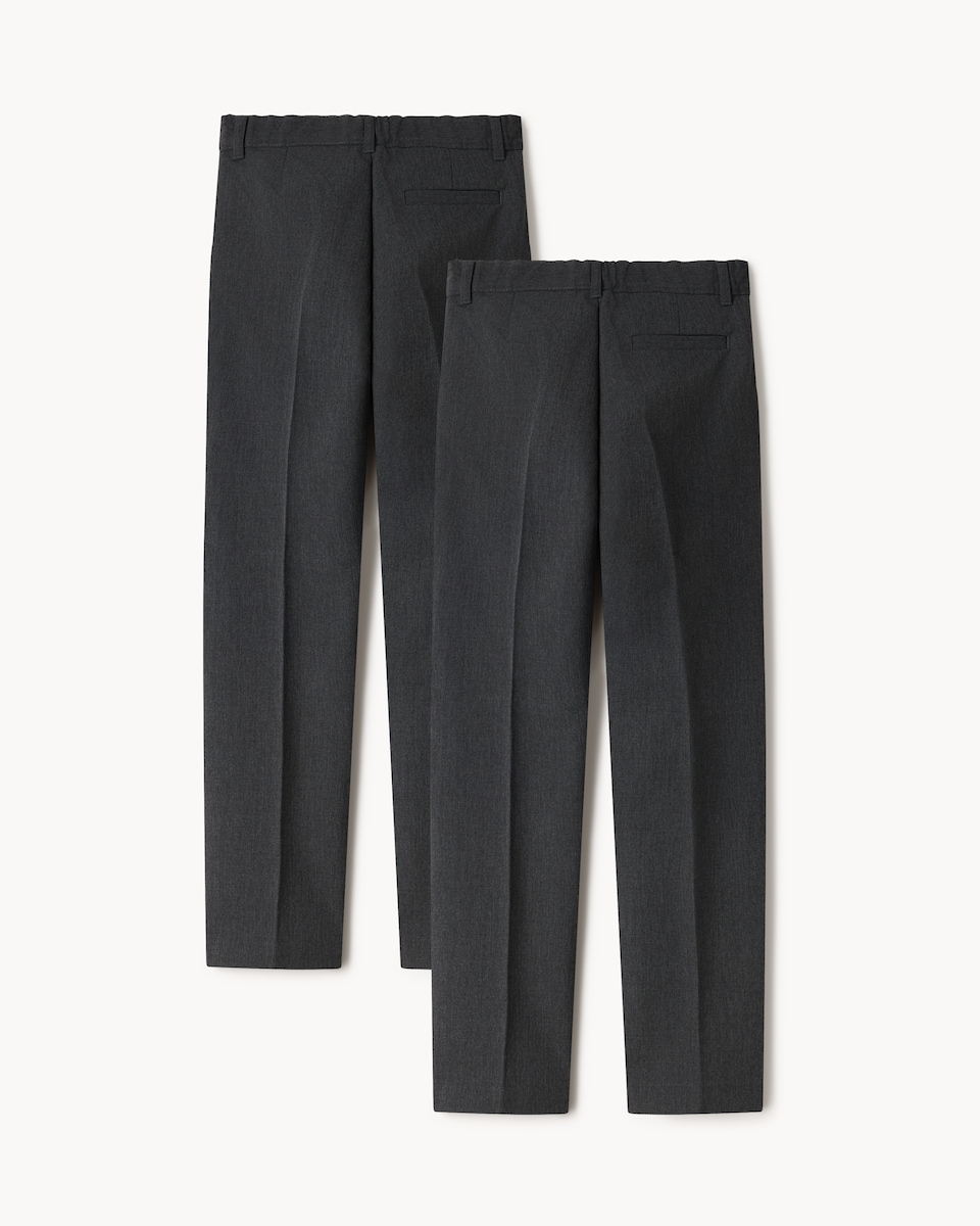 image 1 of F&F School Boys 2-Pack Slim Fit Longer Length Trousers in Grey