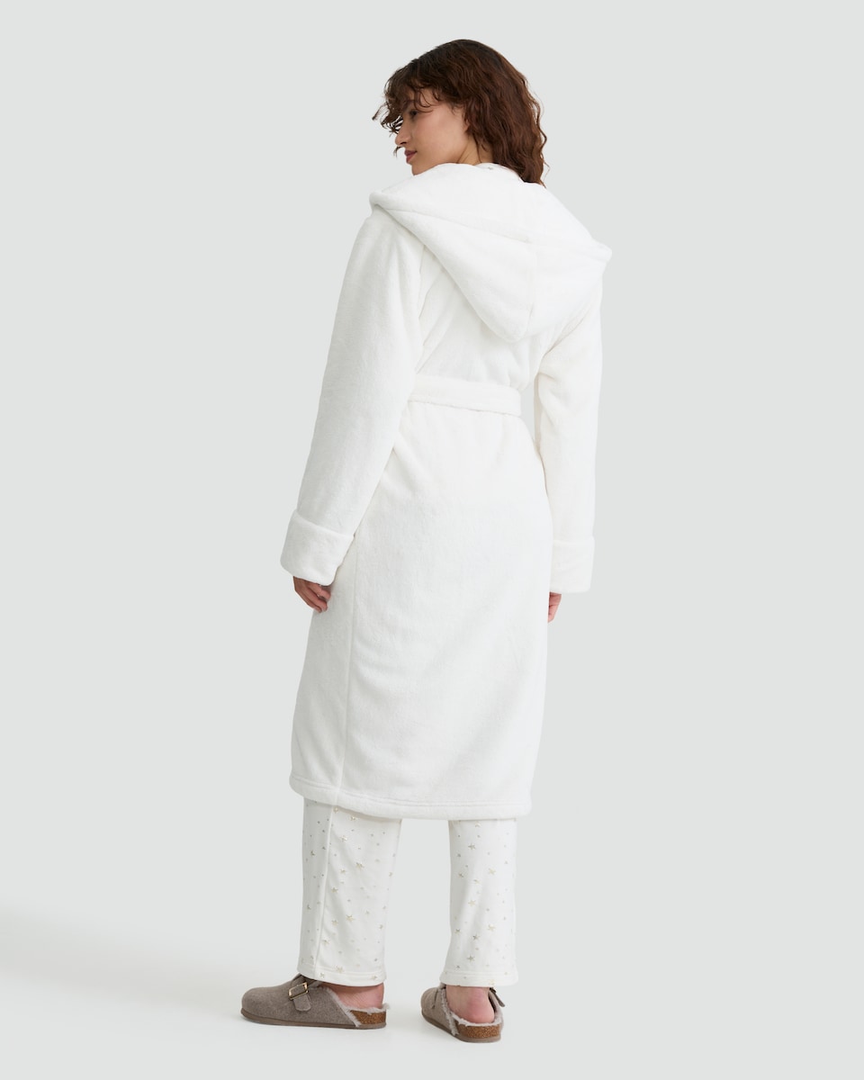 image 1 of F&F Fleece Hooded Dressing Gown in Cream