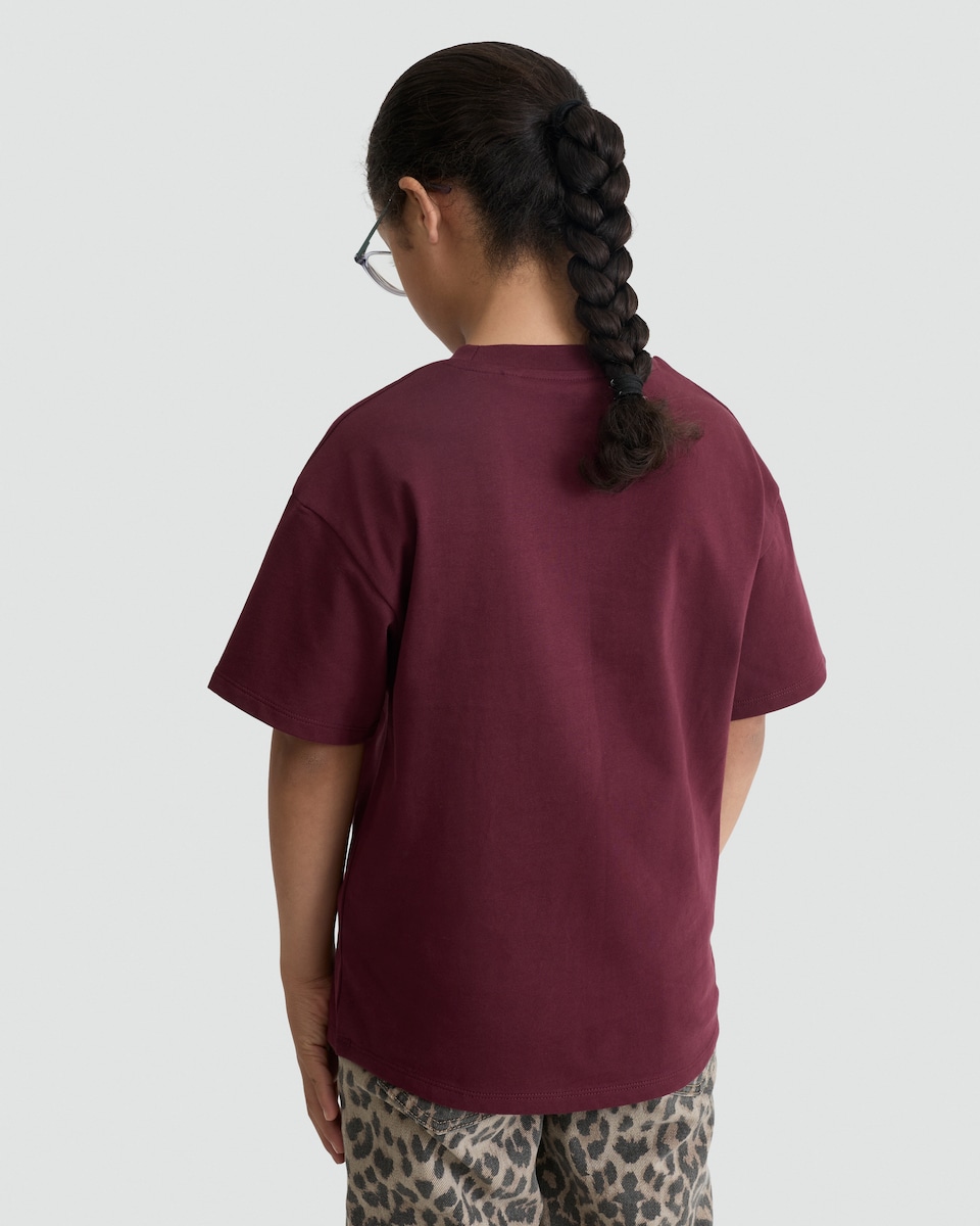 image 1 of F&F Girls Pure Cotton Diamanté Disco Chic Slogan T-Shirt in Burgundy