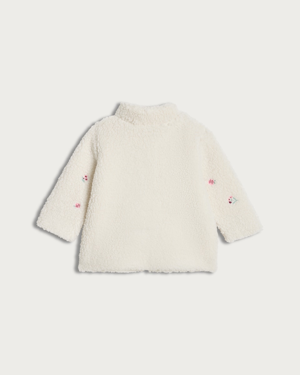 image 1 of F&F Baby Borg Embroidered Zip Through Jacket in Cream