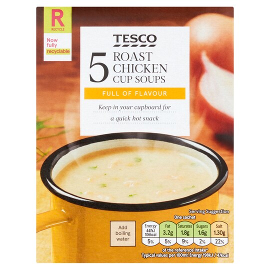 Tesco Roast Chicken Soup In A Mug 5 Pack (5X26) 130G Tesco Groceries