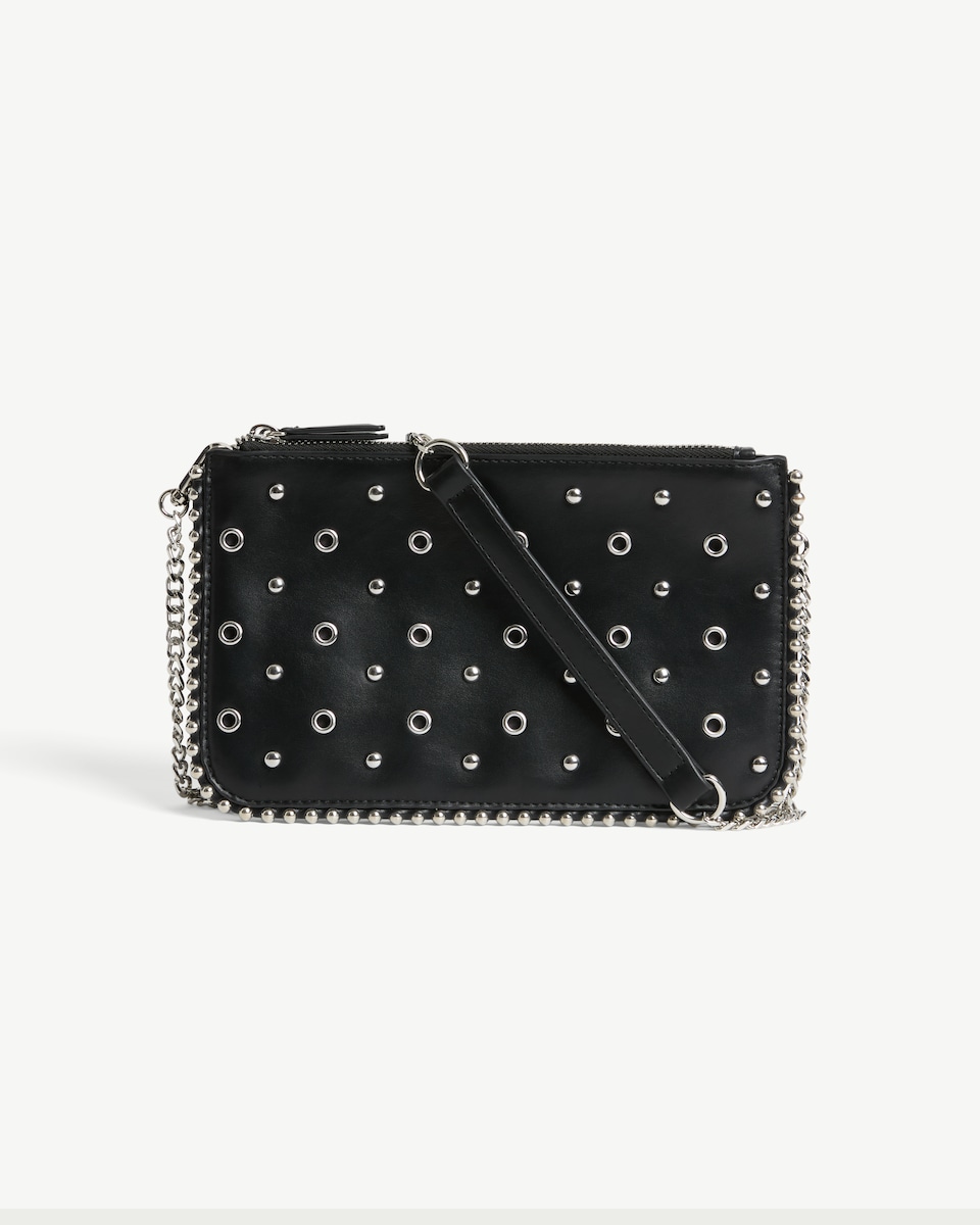 image 1 of SACHA Studded Chain Strap Crossbody Bag in Black