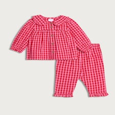 F&F Baby 2-Piece Pure Cotton Gingham Pyjama Set in Pink