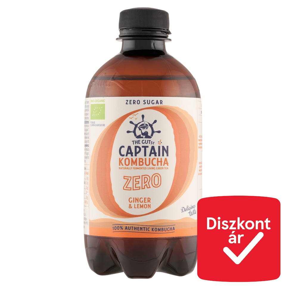 The Gutsy Captain Kombucha ZERO Ginger & Lemon Organic Fermented Green Tea Drink 400 ml