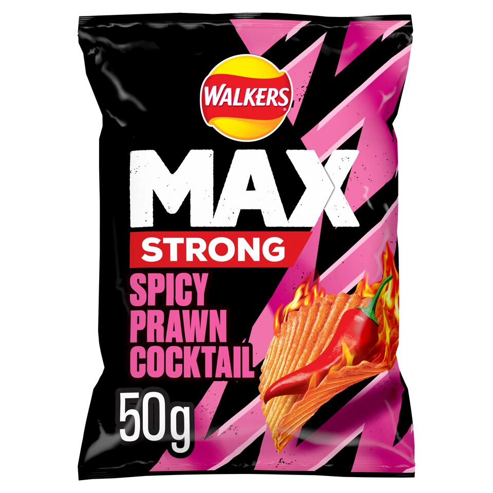 image 1 of Walkers Max Strong Fiery Prawn Cocktail Grab Bag Crisps 50g