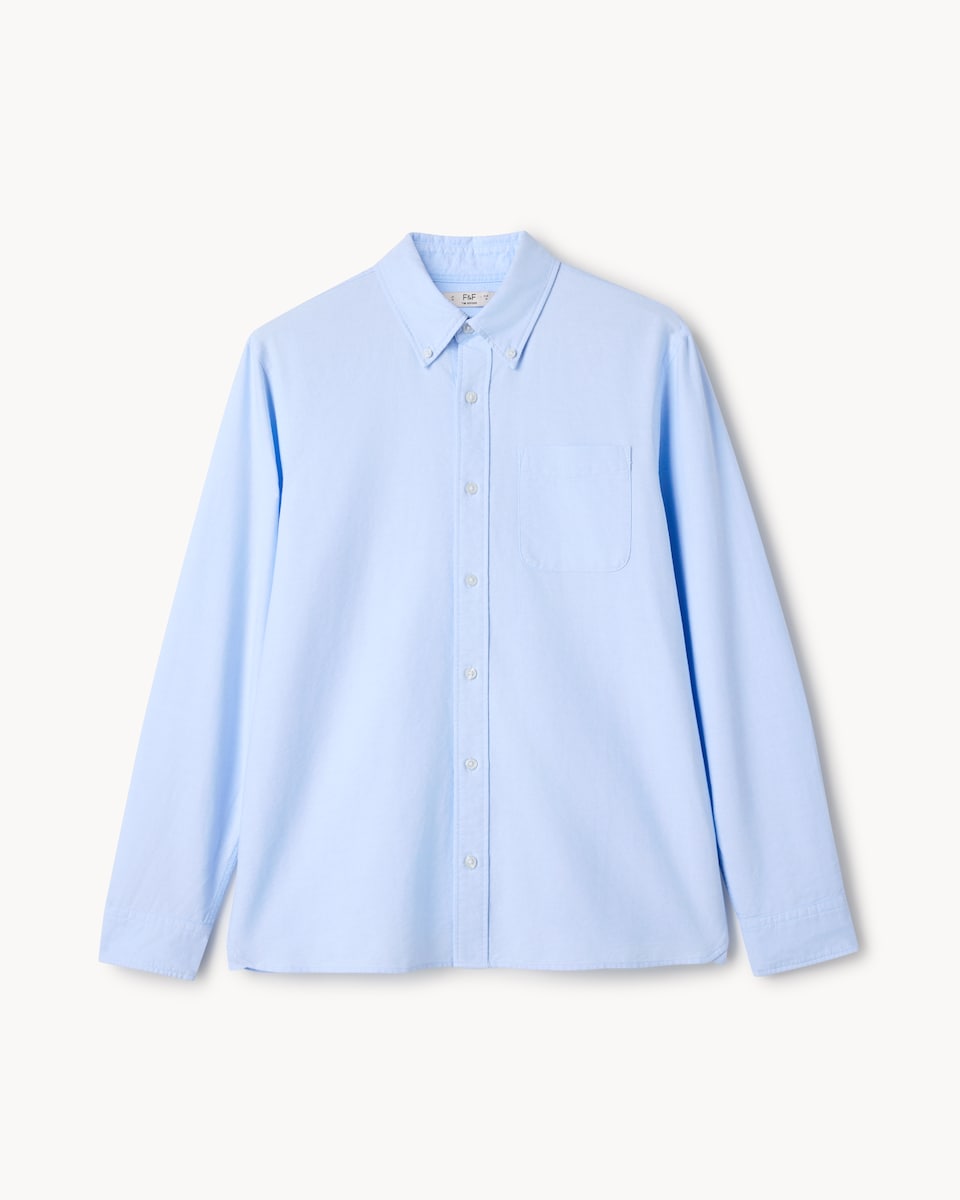 image 1 of F&F Pure Cotton Long Sleeved Oxford Shirt in Blue