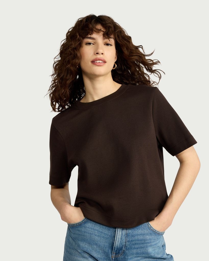 F&F Pure Cotton Short Sleeved Crop Top in Chocolate