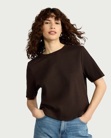 F&F Pure Cotton Short Sleeved Crop Top in Chocolate