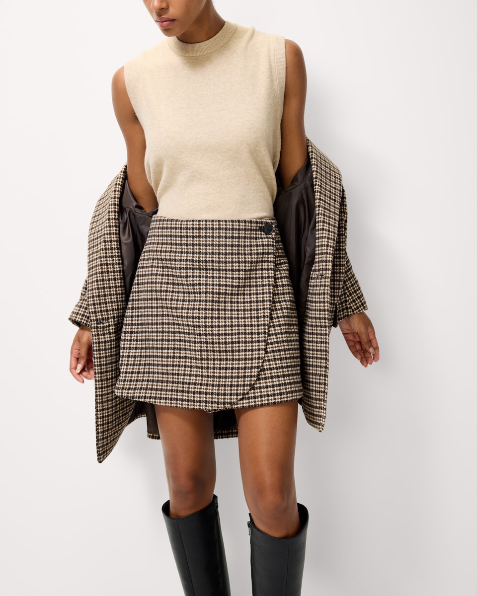 image 1 of F&F Brushed Checked Co-ord Mini Skirt in Multi Brown