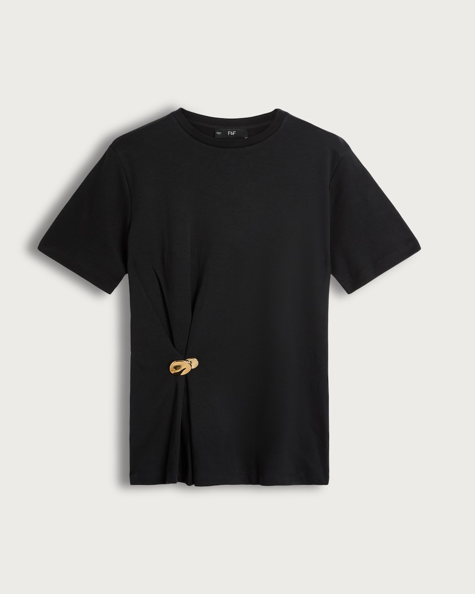 F&F Pure Cotton Twist Detail Buckle T-Shirt in Black