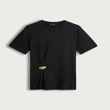 F&F Pure Cotton Twist Detail Buckle T-Shirt in Black