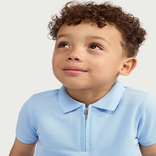 F&F Boys Popcorn Textured Zip Neck Polo Shirt in Blue