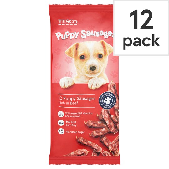 Tesco 12 Puppy Sausages Treats Beef 30G Tesco Groceries