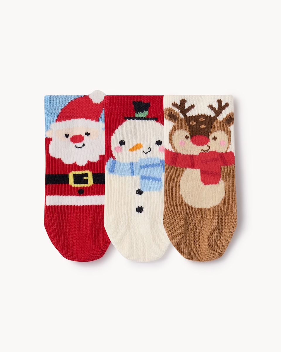 Christmas Baby 3-Pack Cotton Rich Christmas Character Ankle Socks in Multi