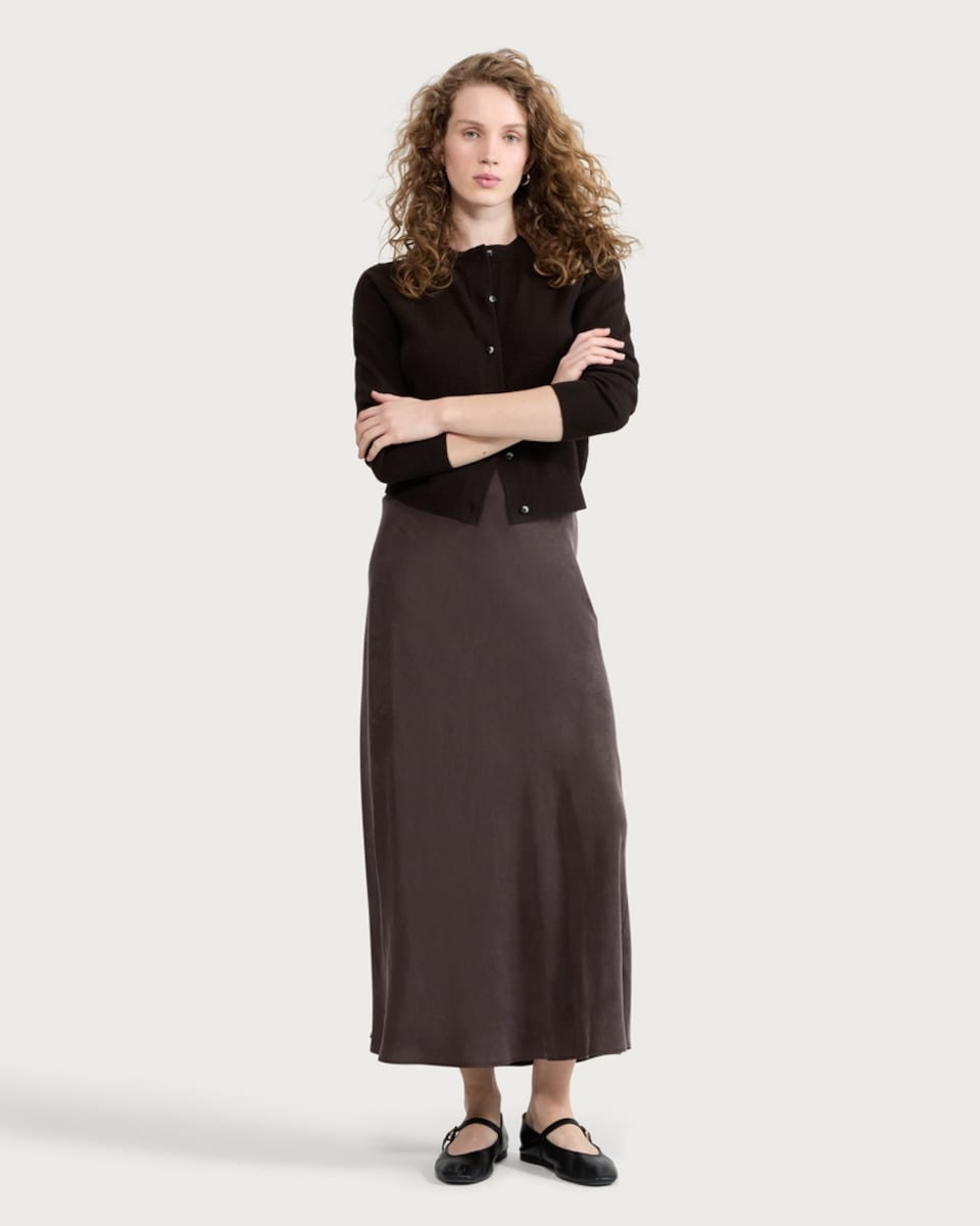 image 1 of F&F A-Line Full Midi Skirt in Chocolate