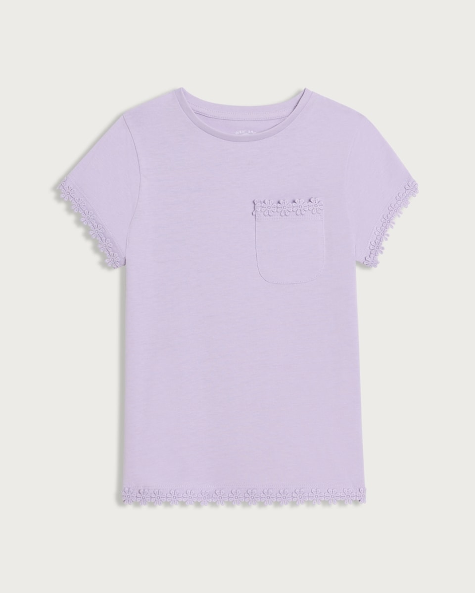 image 1 of F&F Girls Pure Cotton Floral Trim T-Shirt in Lilac