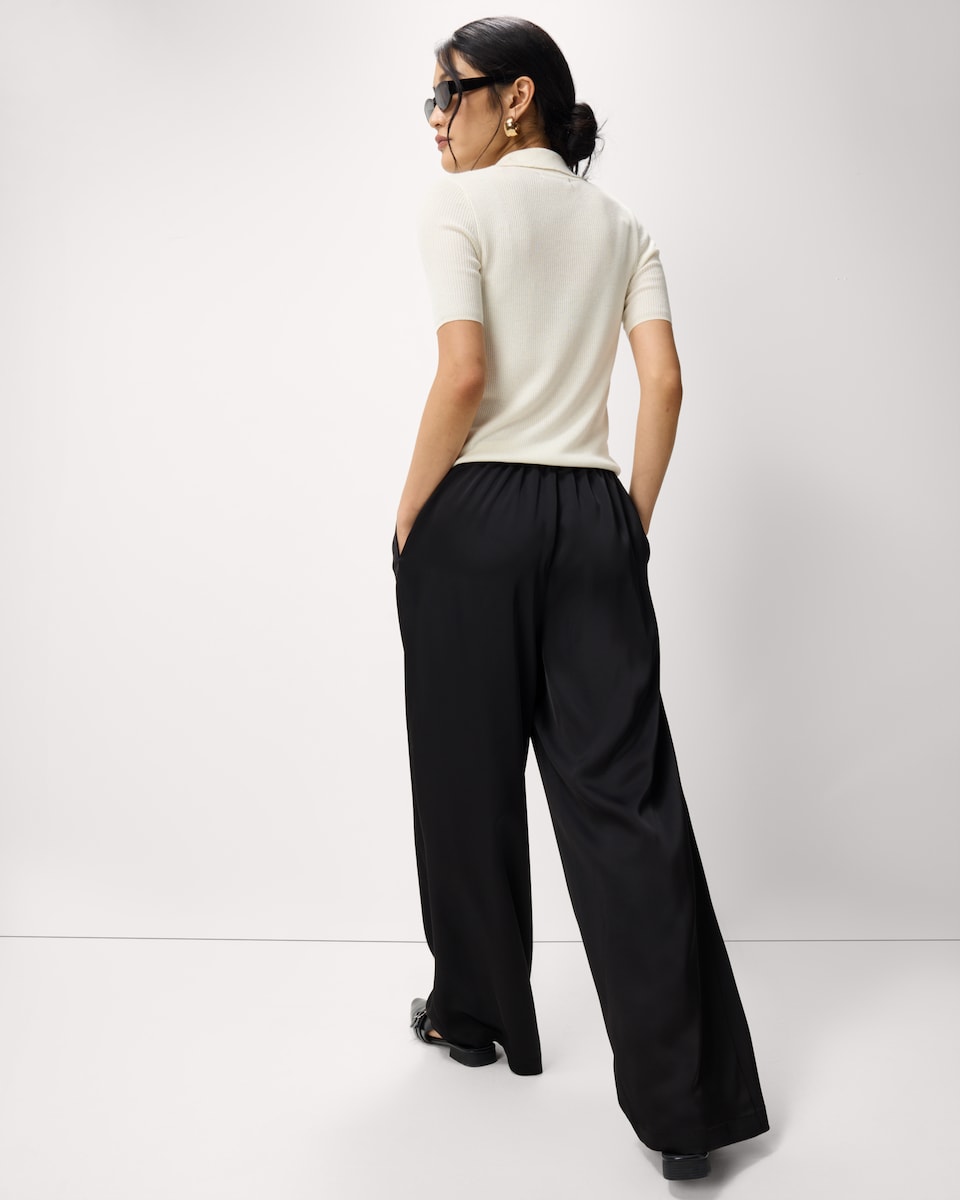 image 1 of F&F Satin Wide Leg Trousers in Black