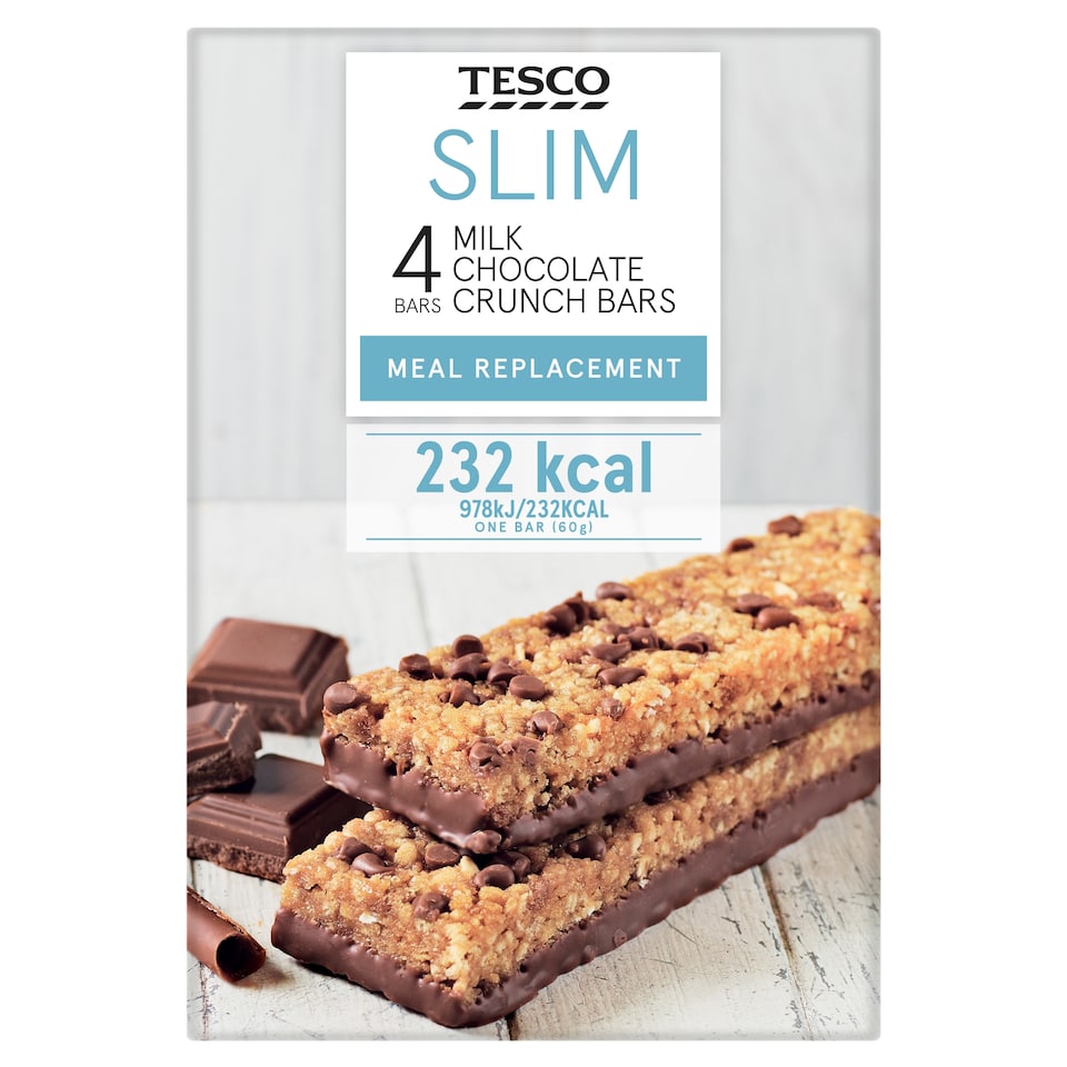 Tesco Slim Milk Chocolate Crunch Meal Replacement Bars 4 x 60g