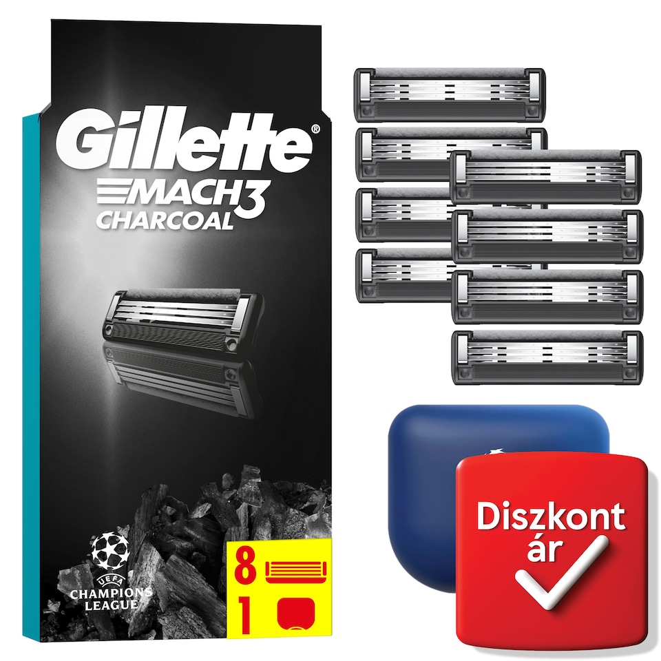 Gillette Mach3 Charcoal Férfi Borotvabetétek, 8 3 Pengés Borotvabetétek  1. kép