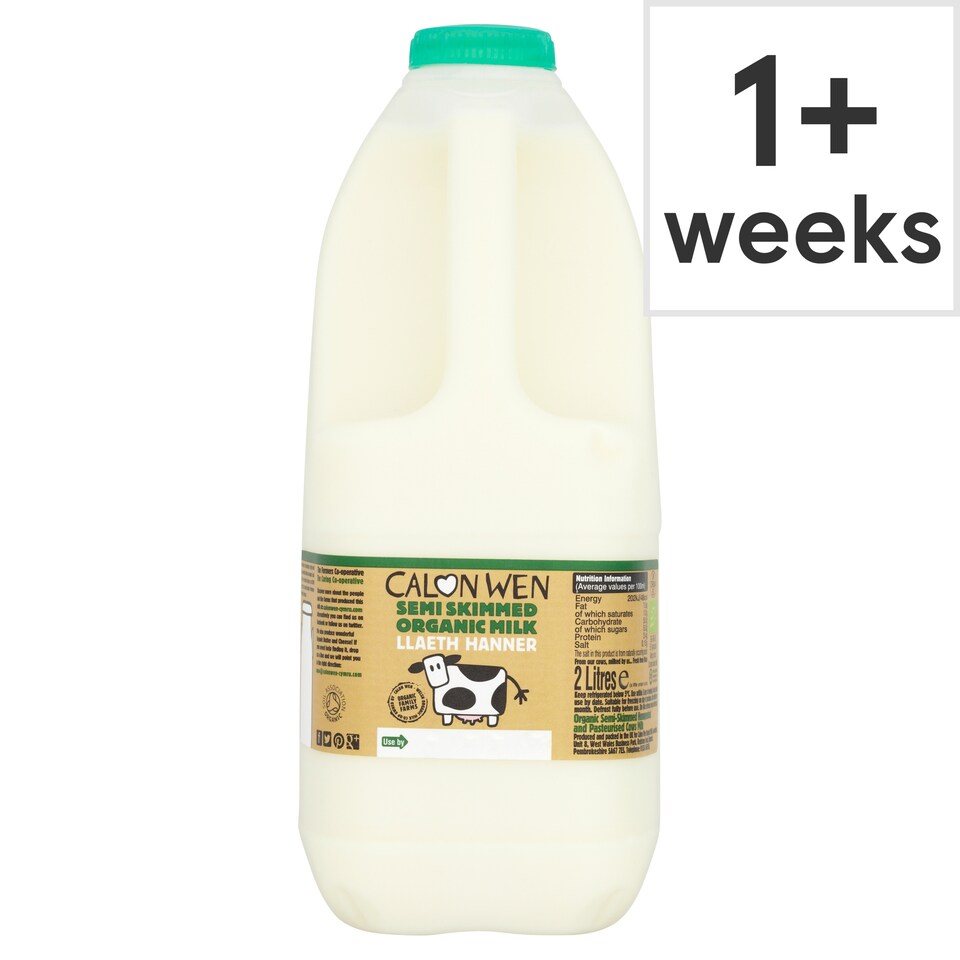 Calon Wen Semi Skimmed Organic Milk 2 Litres