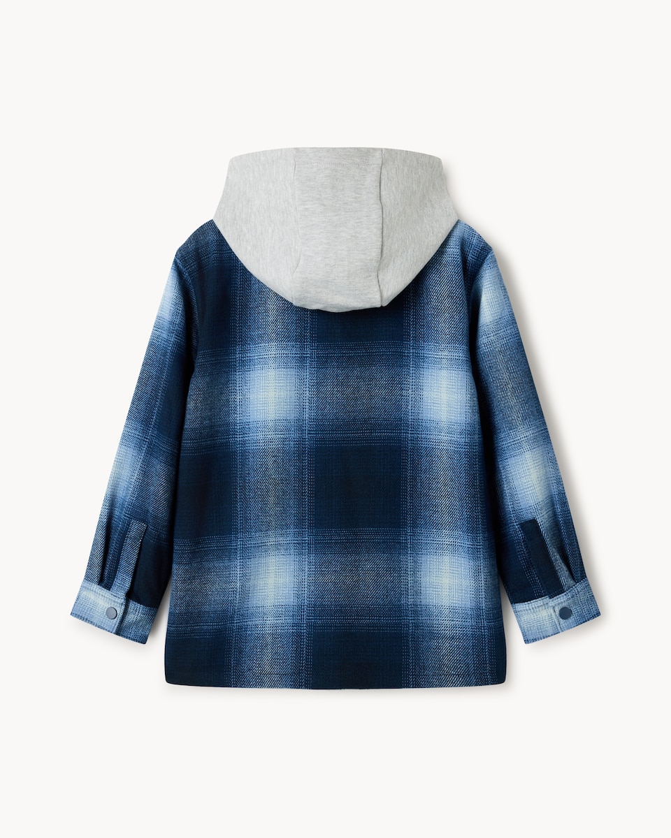 image 1 of F&F Boys Check Hooded Shirt in Blue