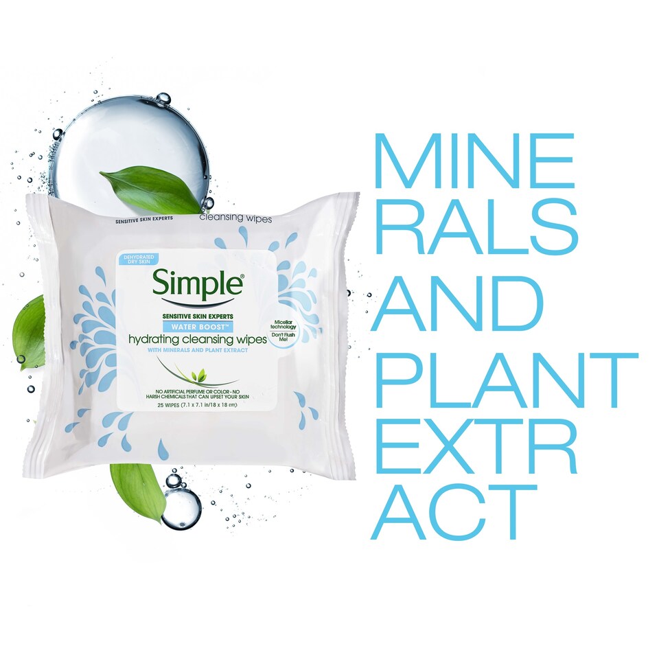 image 1 of Simple Water Boost Facial Cleansing Wipes X25