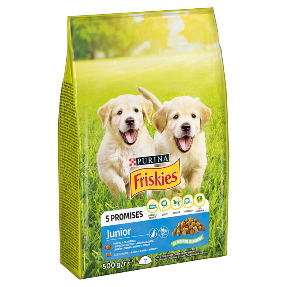Purina Friskies Junior csirkével, zöldségekkel és tejjel száraz kutyaeledel 500 g
