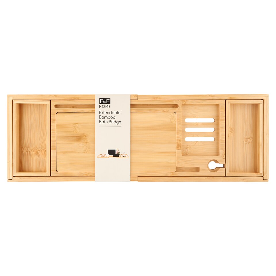 image 1 of F&F Home Extendable Bamboo Bath Bridge 84 x 20 x 3 cm