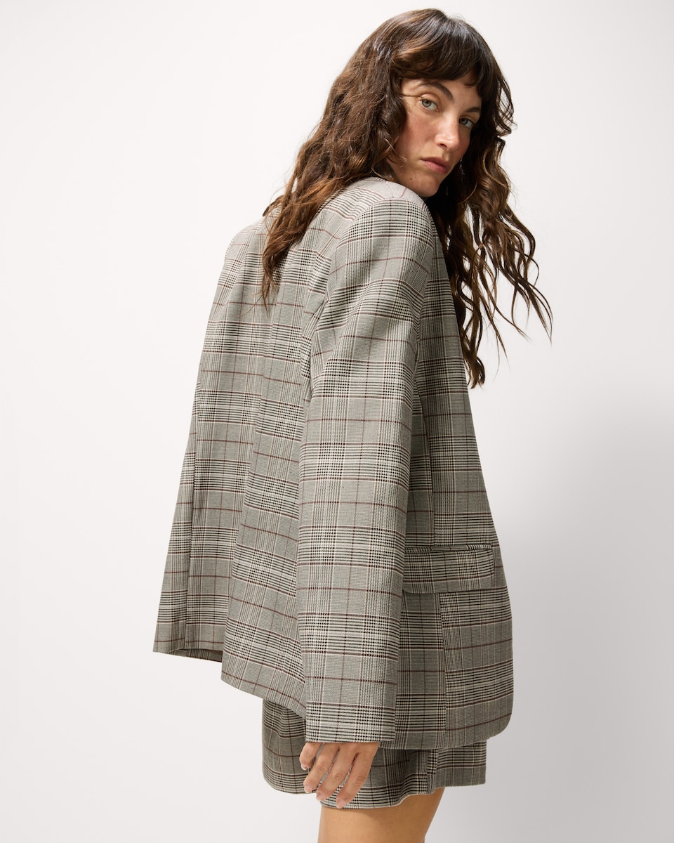 image 1 of F&F Checked Collarless Co-ord Blazer in Multi Brown