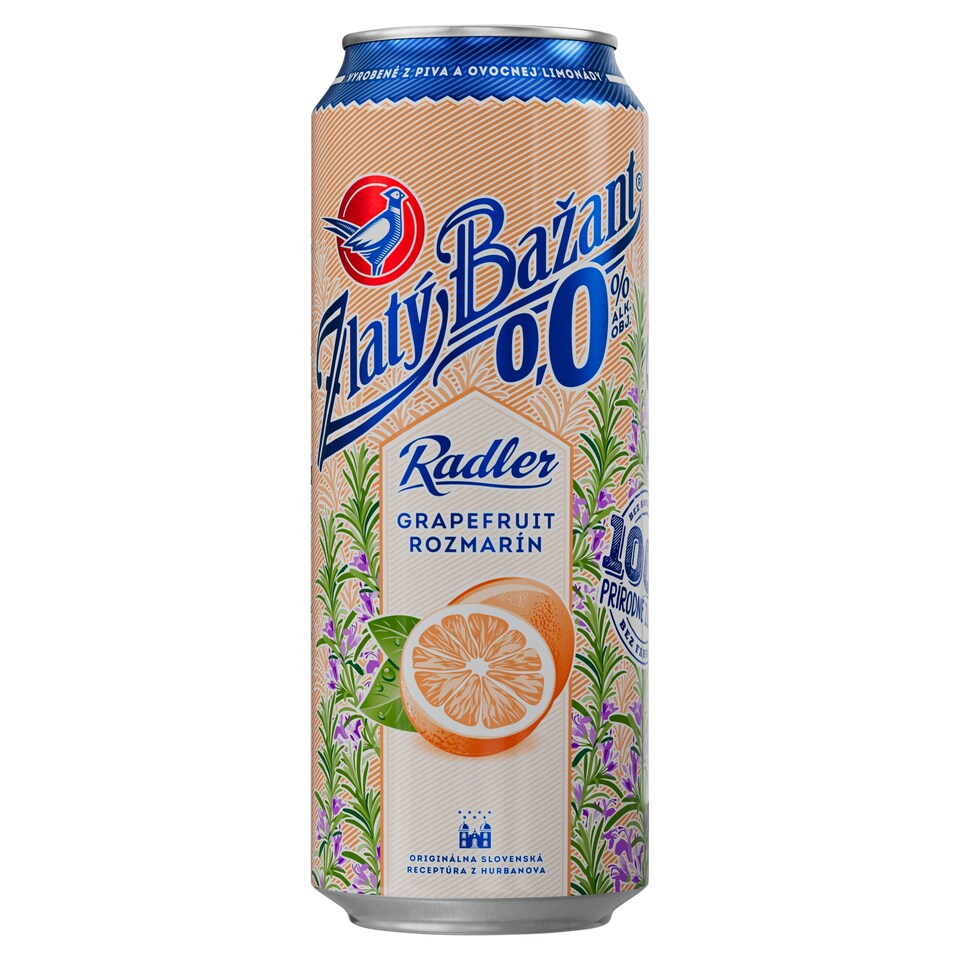 Zlatý Bažant Radler 0,0% Grep & Rozmarín plechovka 500 ml
