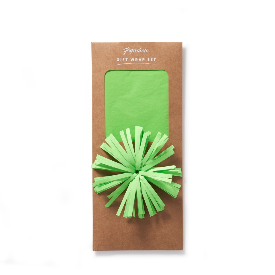 image 1 of Paperchase Neon Christmas Tissue Paper & Bow Gift Wrap Set - Green