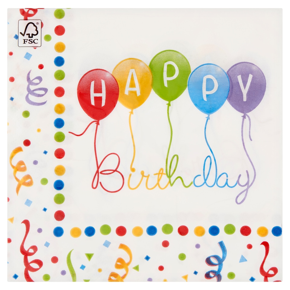 Decorata Party Happy Birthday ubrousky 2-vrstvé 33 x 33 cm 20 ks