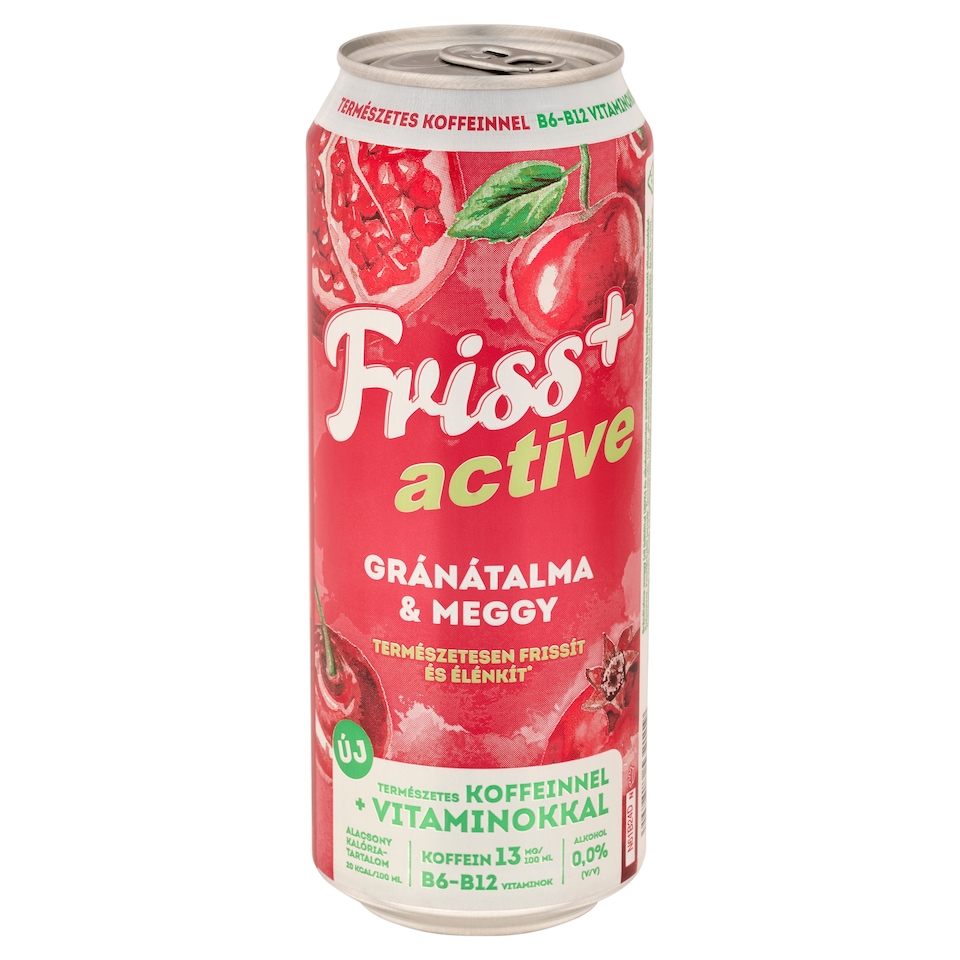 Friss+ Active gránátalma-meggy ízű üdítőital és alkoholmentes malátaital keveréke 0,0% 0,5 l  1. kép
