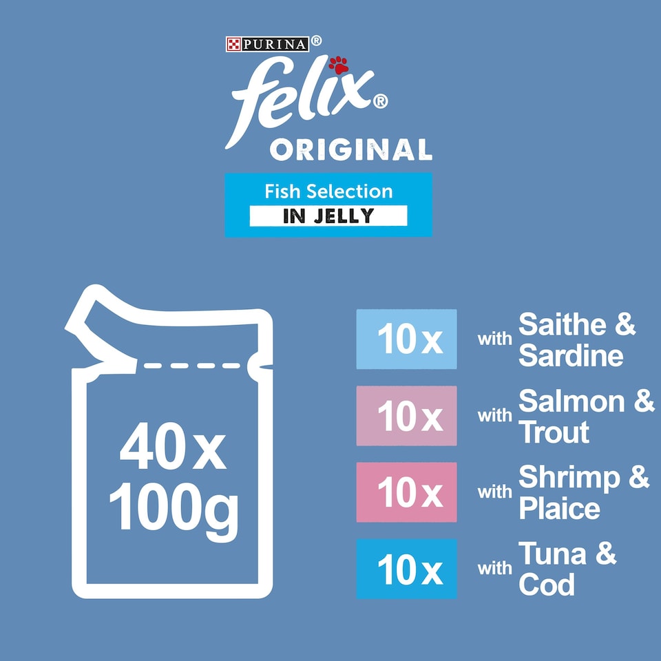 image 1 of Felix Fish Selection In Jelly Pouches 40X100g