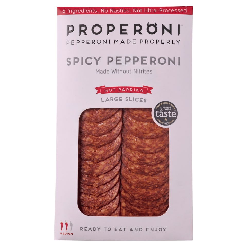 image 1 of Properoni Spicy Hot Paprika Large Sliced Pepperoni 80g