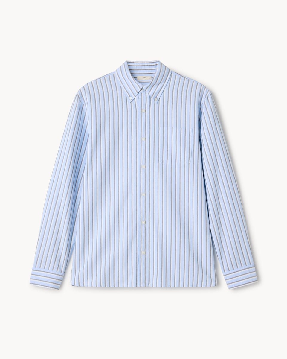 image 1 of F&F Pure Cotton Striped Long Sleeved Oxford Shirt in Multi Blue