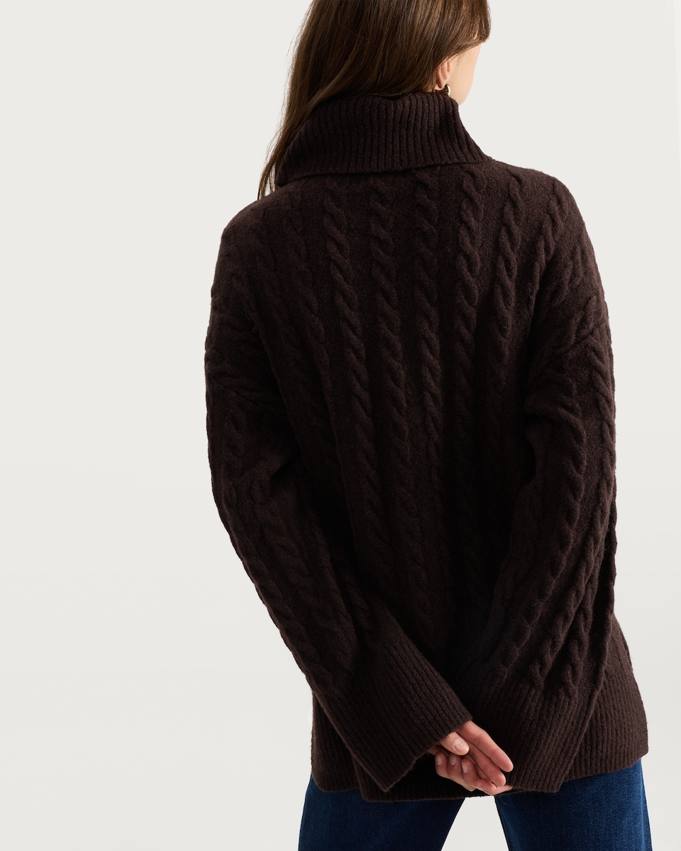 image 1 of F&F Cable Knit Roll Neck Jumper with Wool in Brown